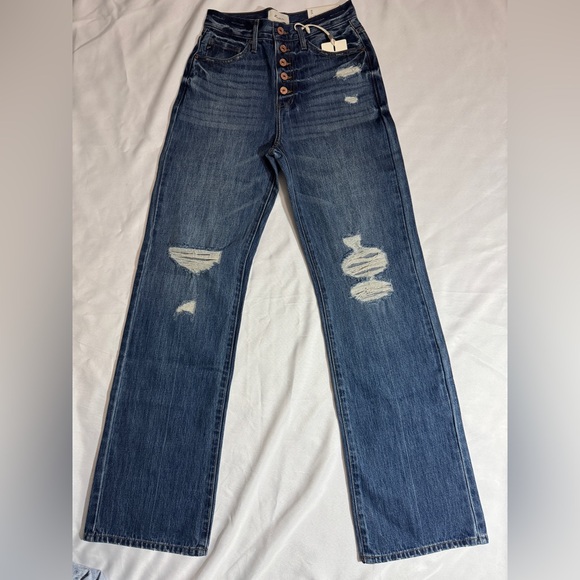 Kancan Ariena Ultra High Rise 90's Flare Jeans Distressed Button Fly NWT - Picture 8 of 8